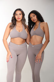 FLOW HALTER NECK SPORTS BRA IN CHARCOAL